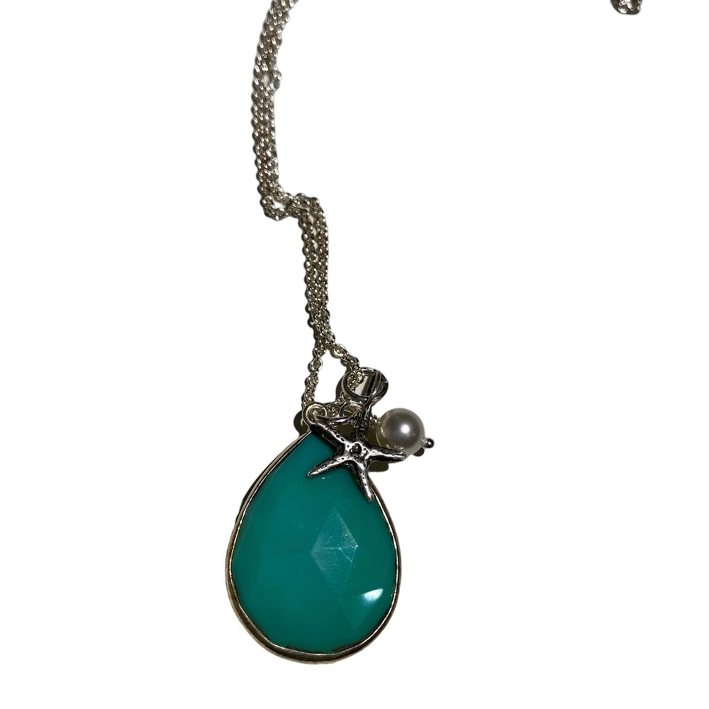Sterling silver necklace faceted aqua Chalcedony sterling starfish charm, pearl
